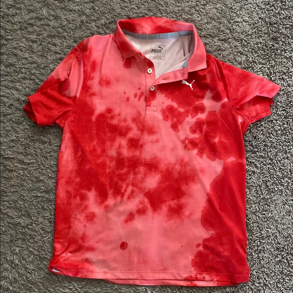 Puma Red Polo Shirt with Unique Tie-Dye Effect